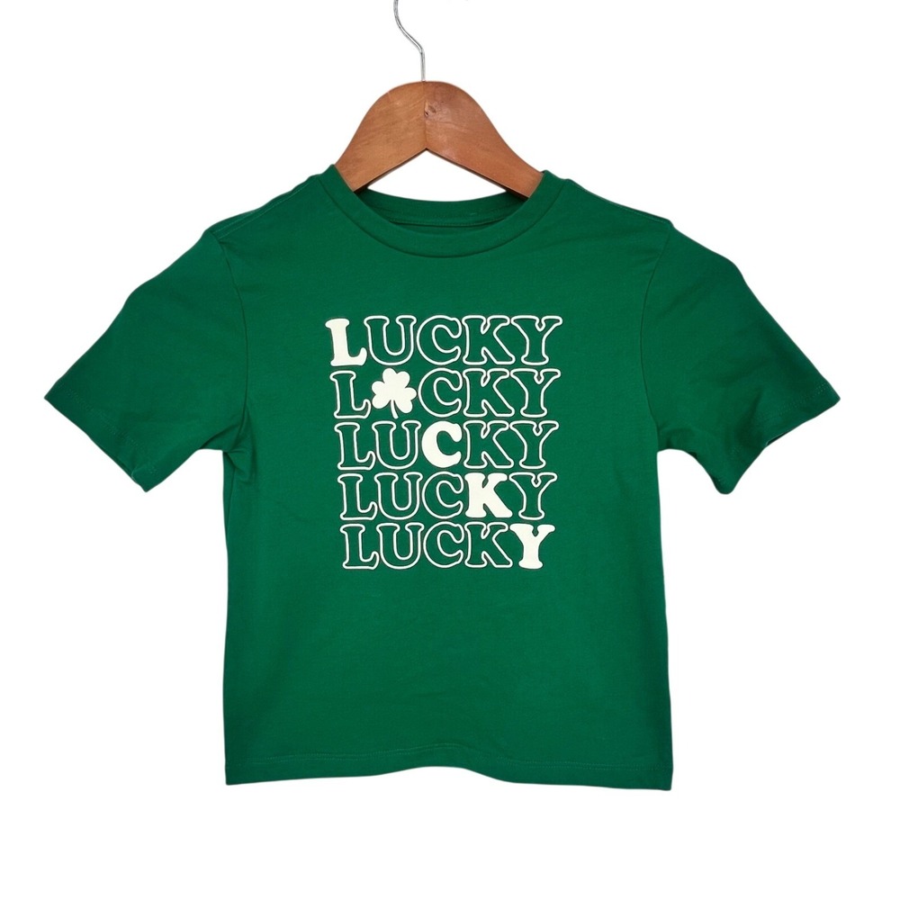 Lucky Shamrock St Patricks Day Graphic Tee Boys Small 6-7 Green Holiday Festive